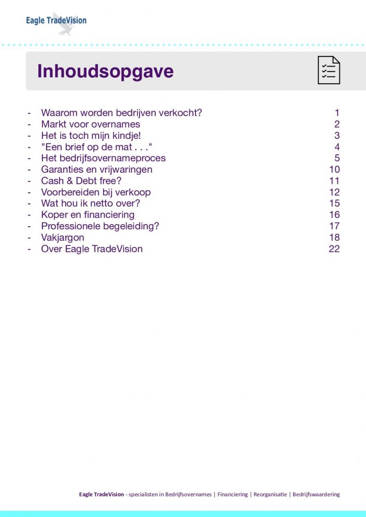 Inhoudsopgave brochure "Bent u verkoopklaar"? Eagle TradeVision